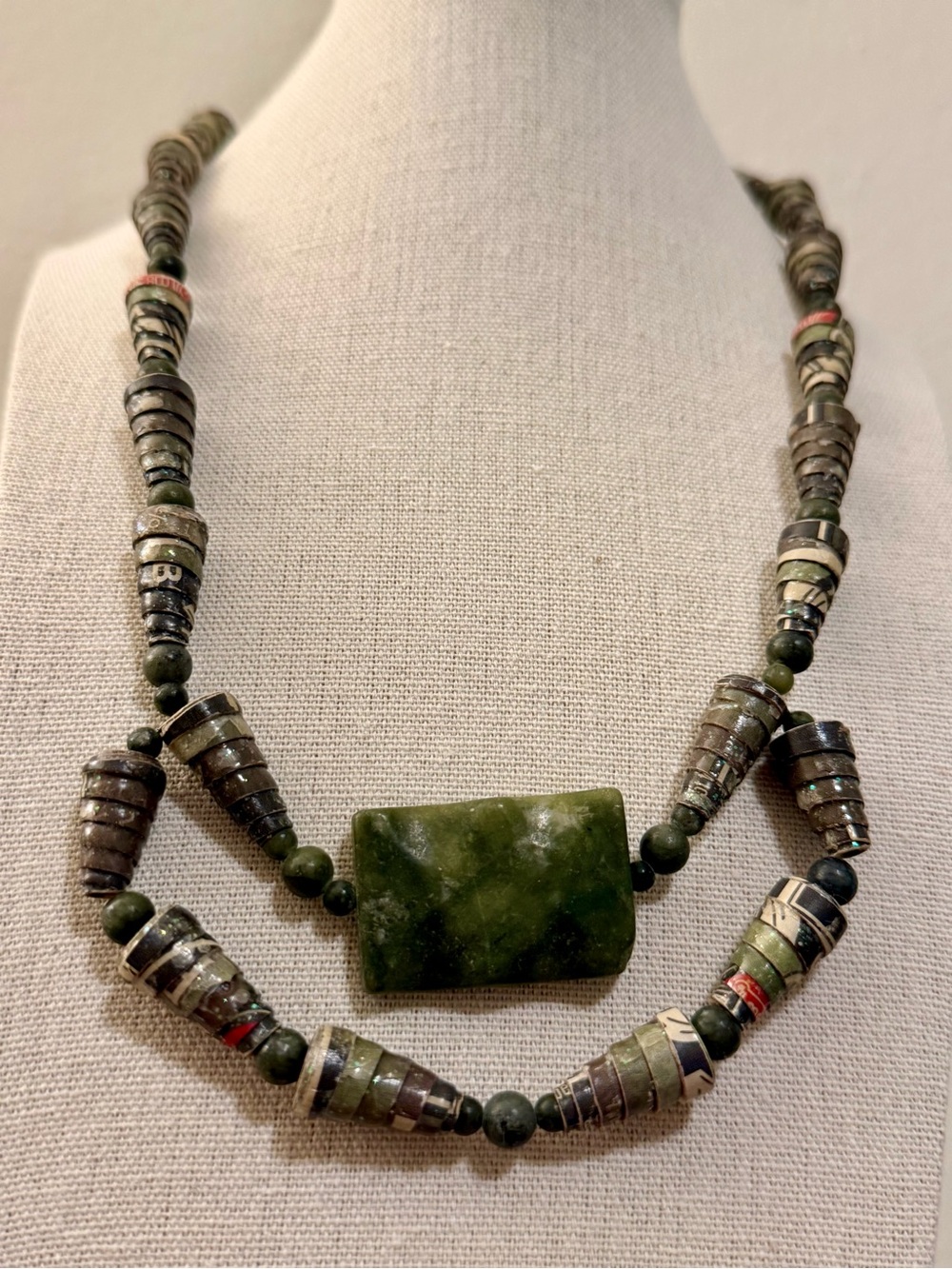 Vintage Paper Bead and Stone Necklace